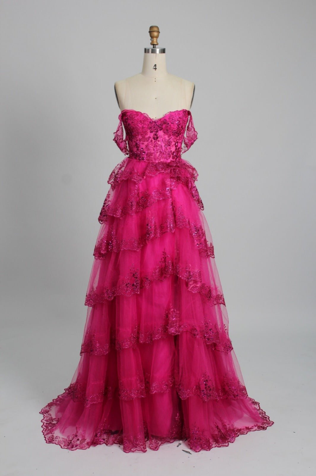 Honey Couture NATASHA Off Shoulder Layered Tulle Ball Gown Formal Dress in Australia | One Honey Boutique