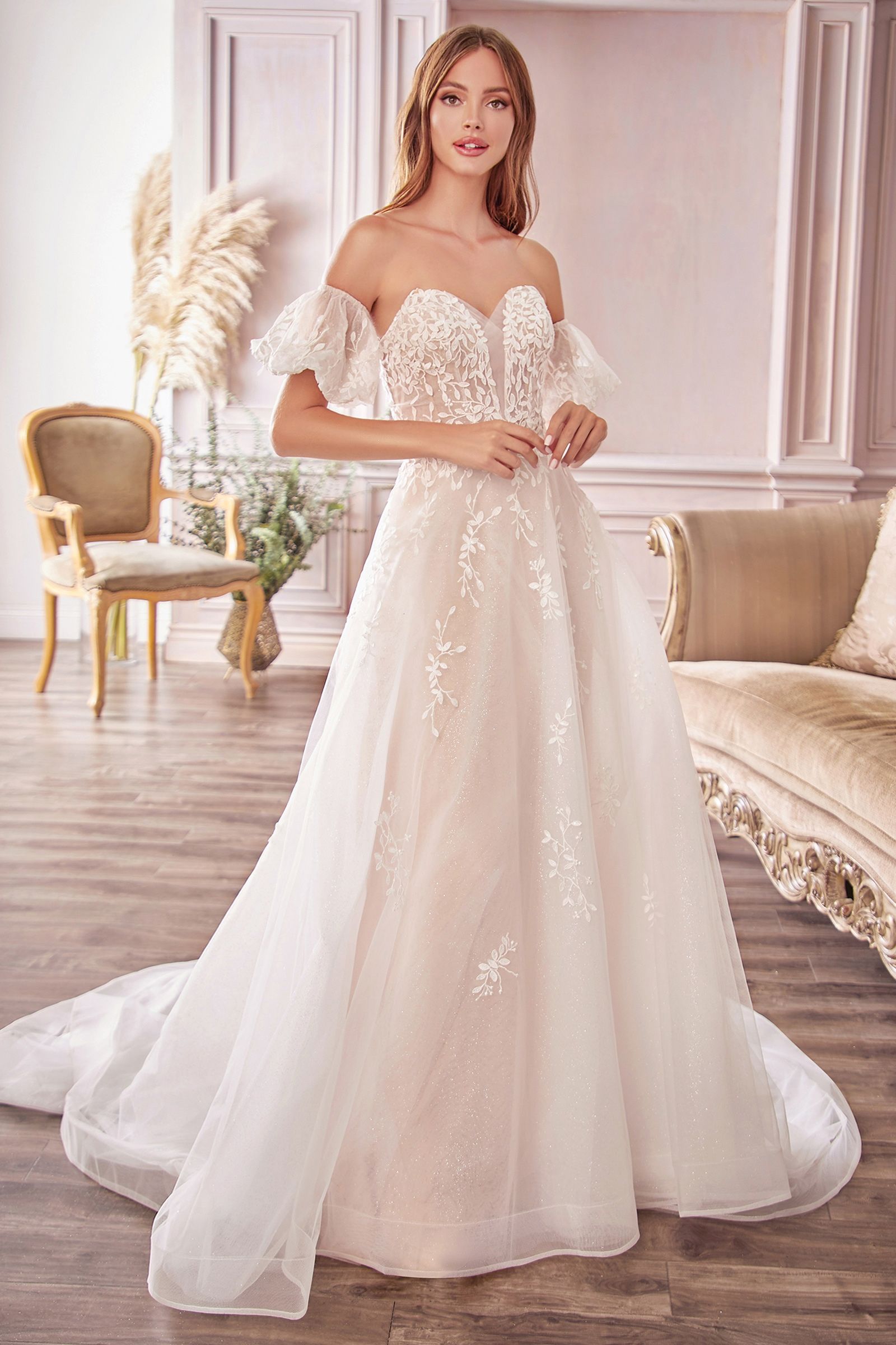 Divinity Bridal STELLA boho lace A-line ball gown wedding dress with flower appliques, ideal affordable bridal attire in Australia.