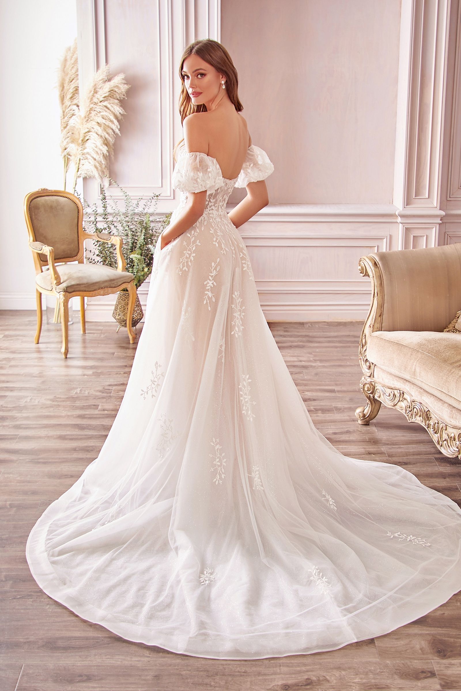 Divinity Bridal STELLA Boho Lace Flower Applique Tulle Ball Gown, affordable bridal wedding dress, romantic A-line style