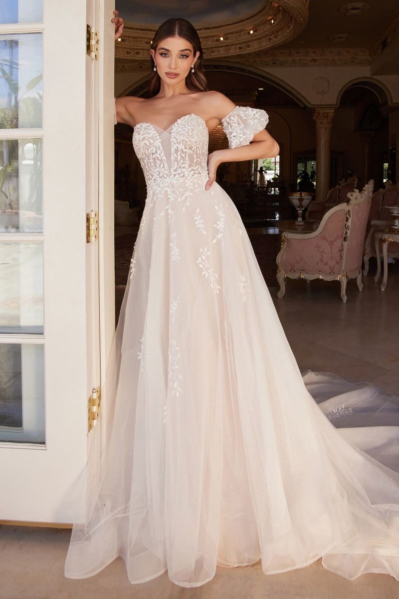 Divinity Bridal STELLA Boho Lace Flower Applique Tulle Wedding Dress, affordable bridal gown, A-line silhouette, romantic style