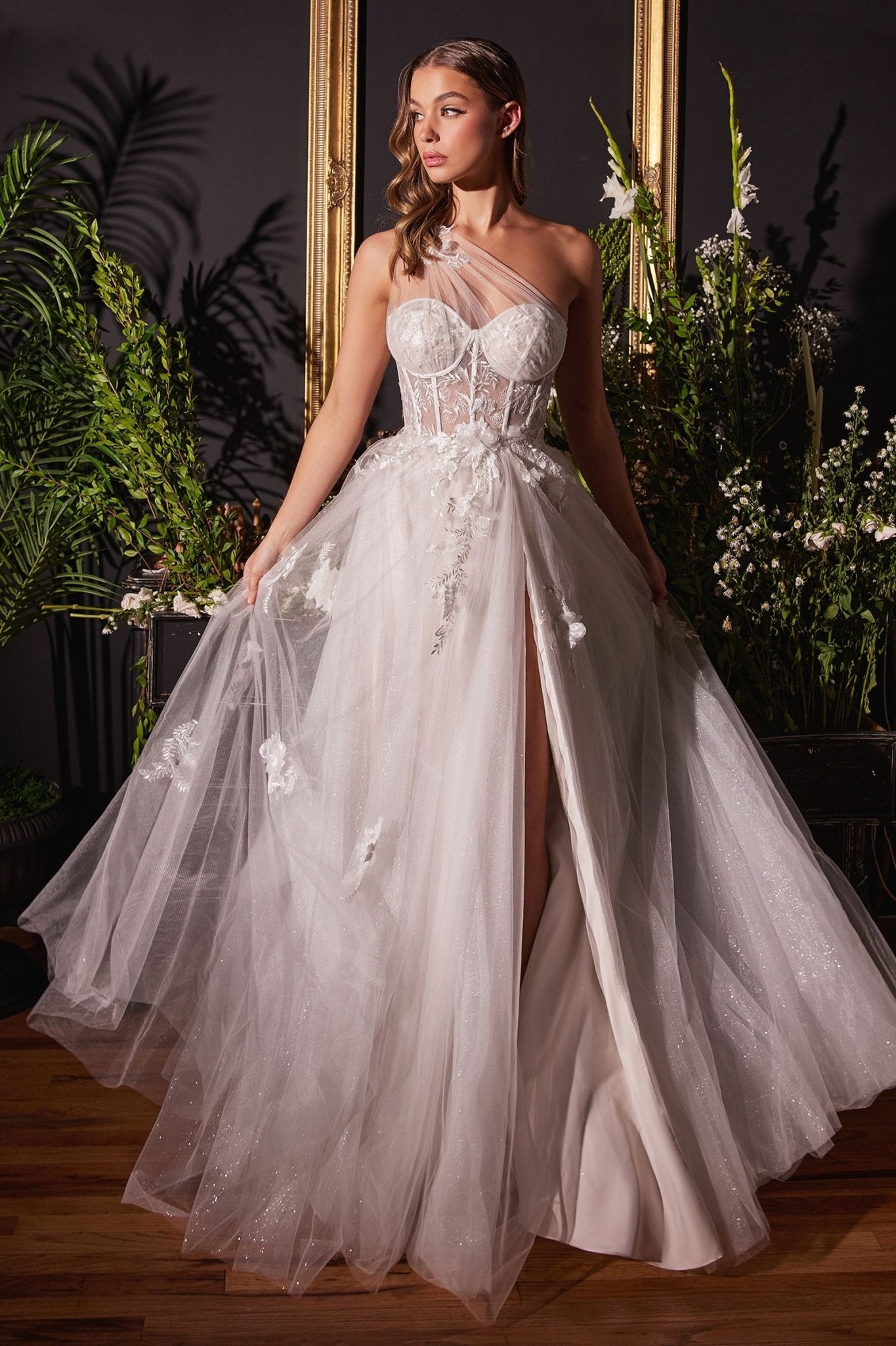 Honey Couture LUCIA Off White Sheer Bustier Corset Tulle Formal Gown Honey Couture LUCIA Off White Sheer Bustier Corset Tulle Formal Gown