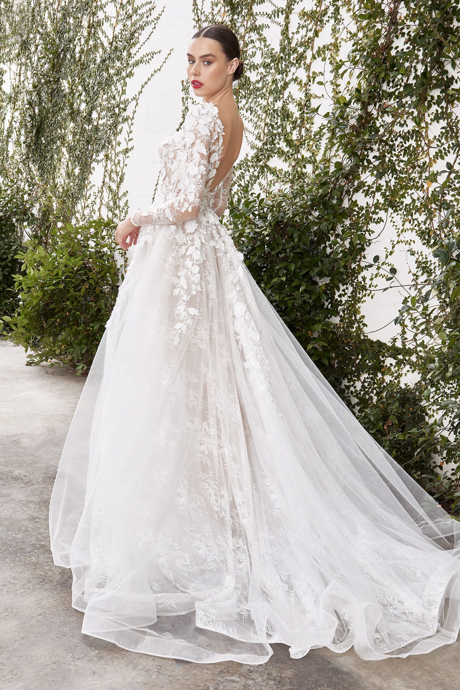 Divinity Bridal KATHRYN floral applique A-line ball gown wedding dress, affordable bridal with white florals in Australia.