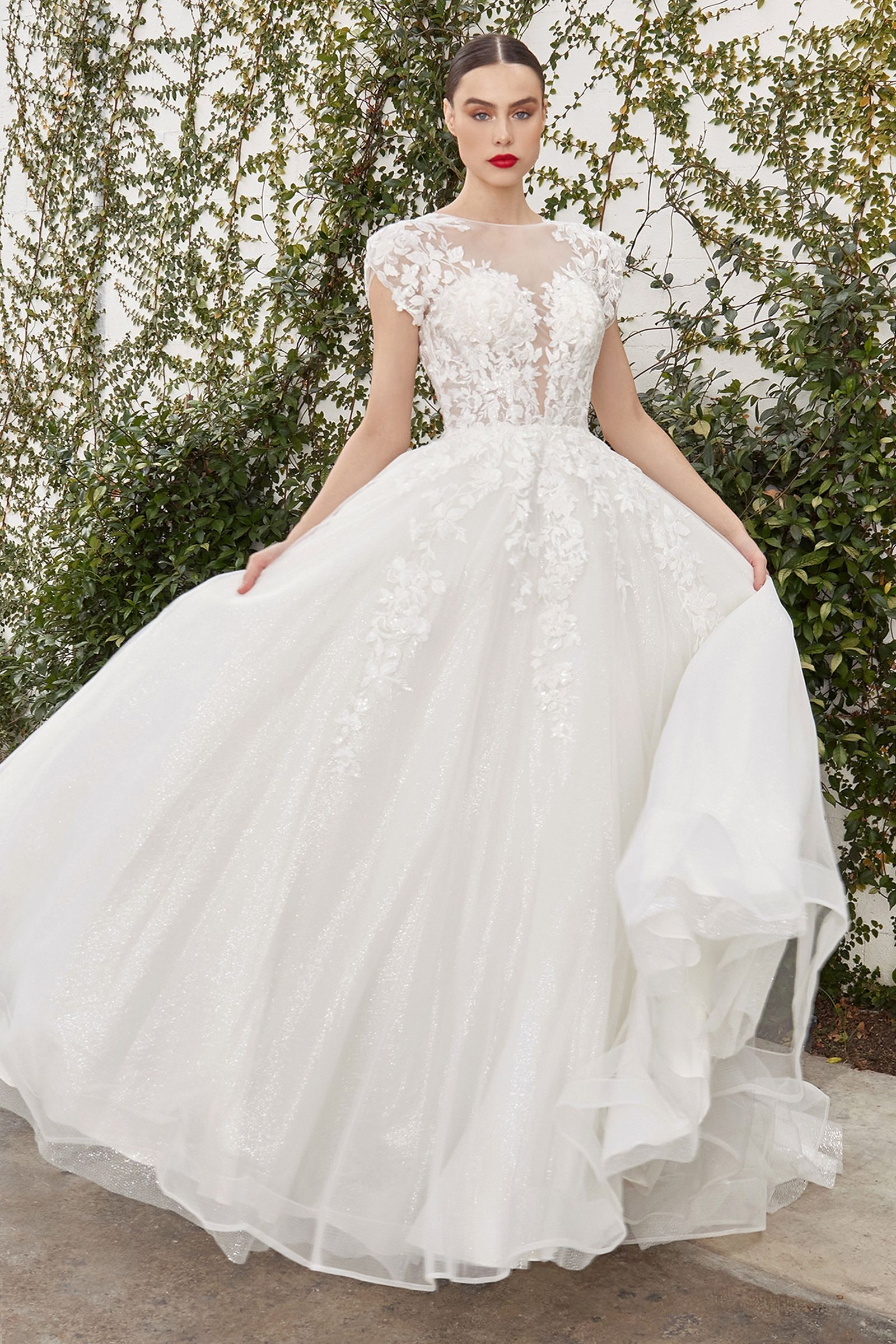 Divinity Bridal ISOLDE cap sleeve lace applique ball gown wedding dress with corset back, affordable bridal gown in Australia.