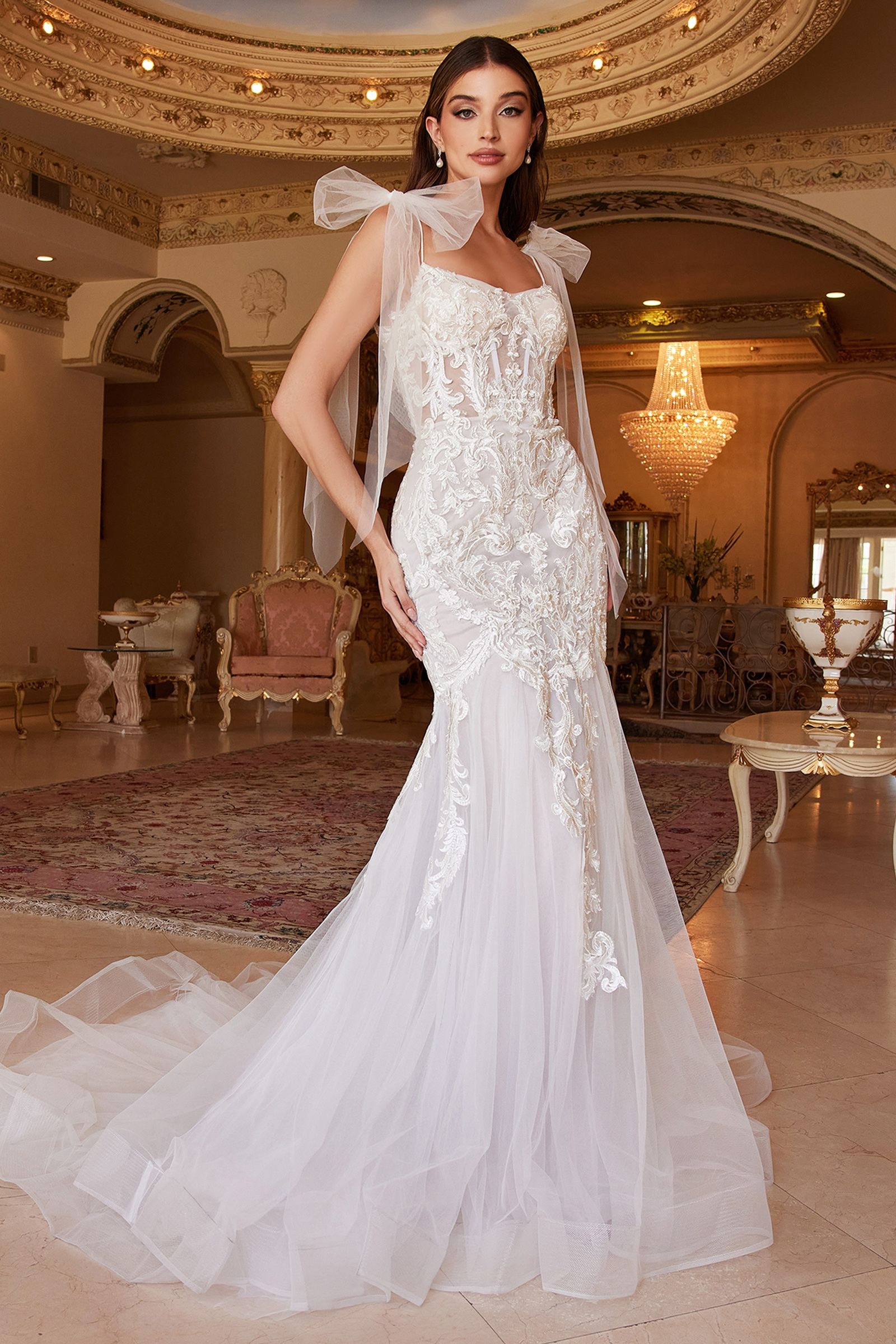 Divinity Bridal BEATRICE lace applique mermaid wedding dress, affordable bridal gown Australia, elegant sheer bodice design