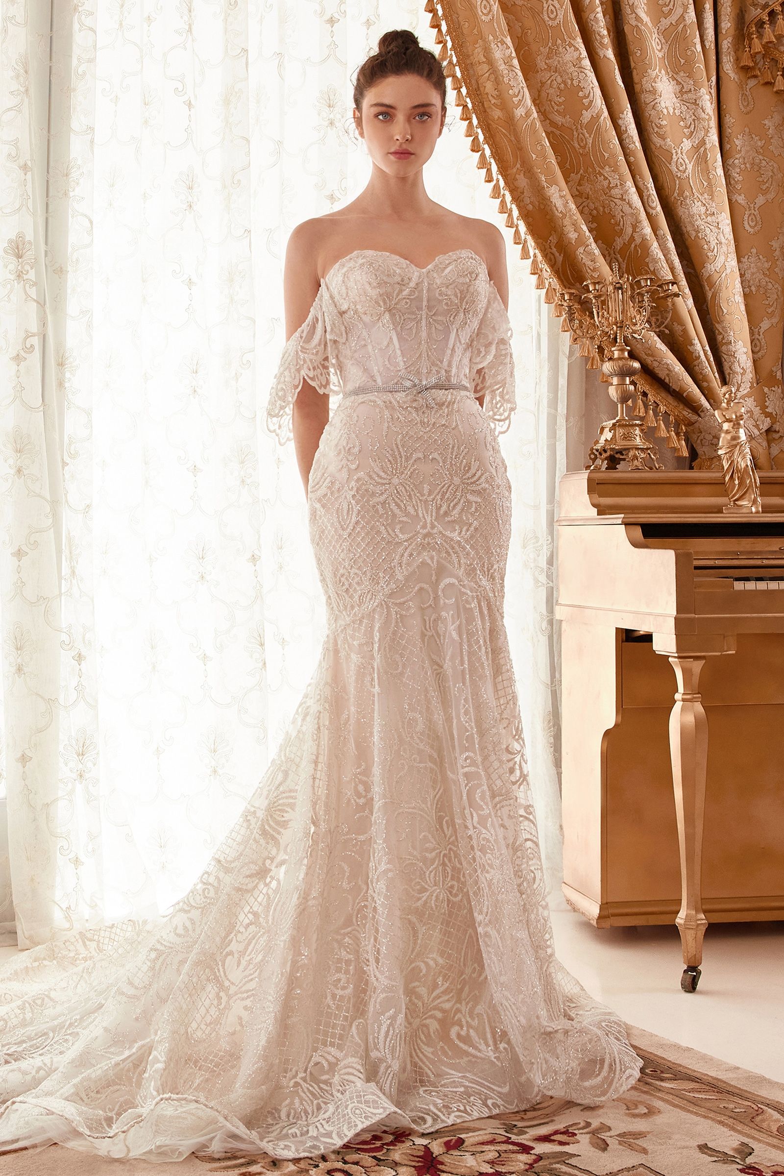 Divinity Bridal FAHAR Baroque Nude & White strapless mermaid wedding dress, off-shoulder style, affordable bridal gown Australia