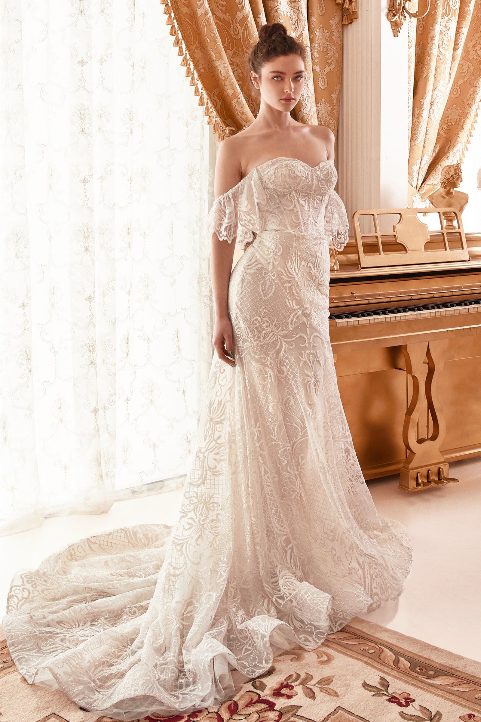 Divinity Bridal FAHAR Baroque Nude & White Strapless Off Shoulder Mermaid Wedding Dress