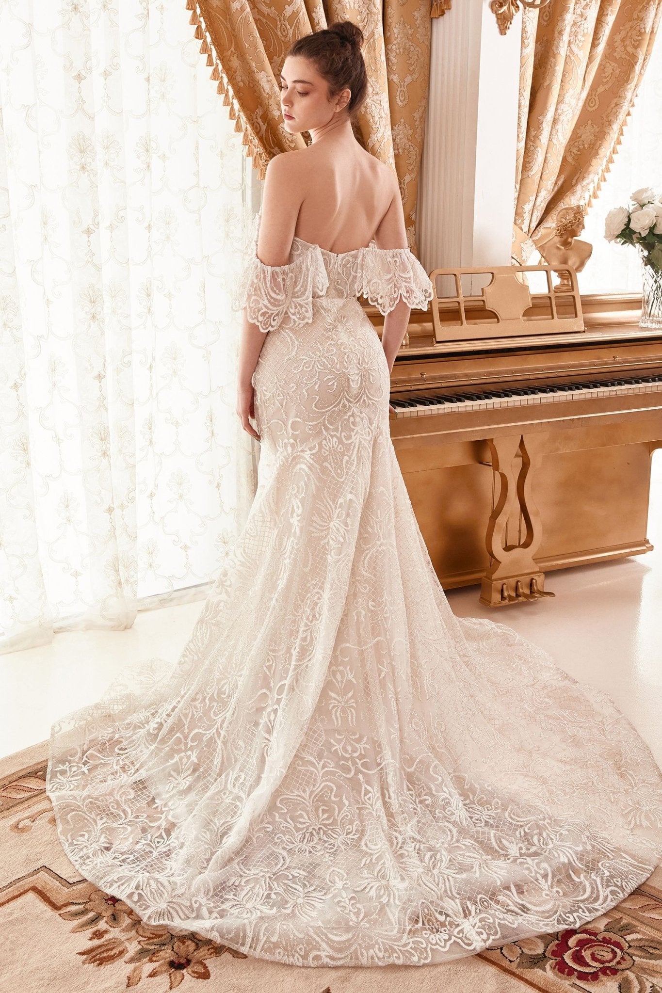 Divinity Bridal FAHAR Baroque Nude & White Strapless Off Shoulder Mermaid Wedding Dress in Australia | One Honey Boutique