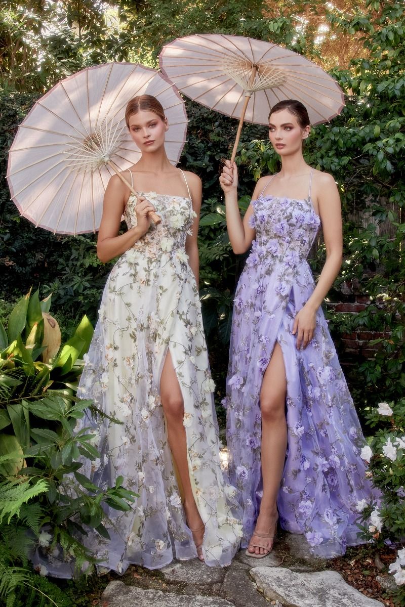 PORTAFINA floral pattern A-line gown with corset lace-up, showcasing delicate organza and appliqués. Perfect for formal events, Brisbane to Gold Coast.