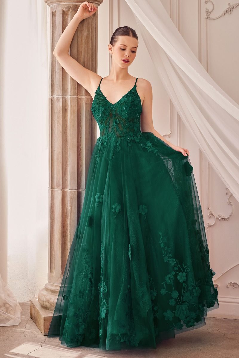 DOSIA Layered Tulle Flower Applique A Line Prom & Formal Dress in Australia | One Honey Boutique
