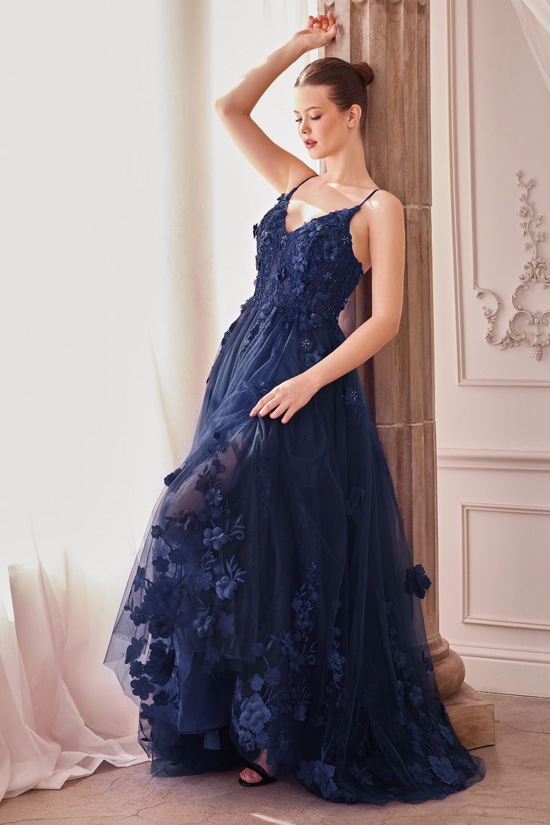DOSIA Layered Tulle Flower Applique A Line Prom & Formal Dress in Australia | One Honey Boutique