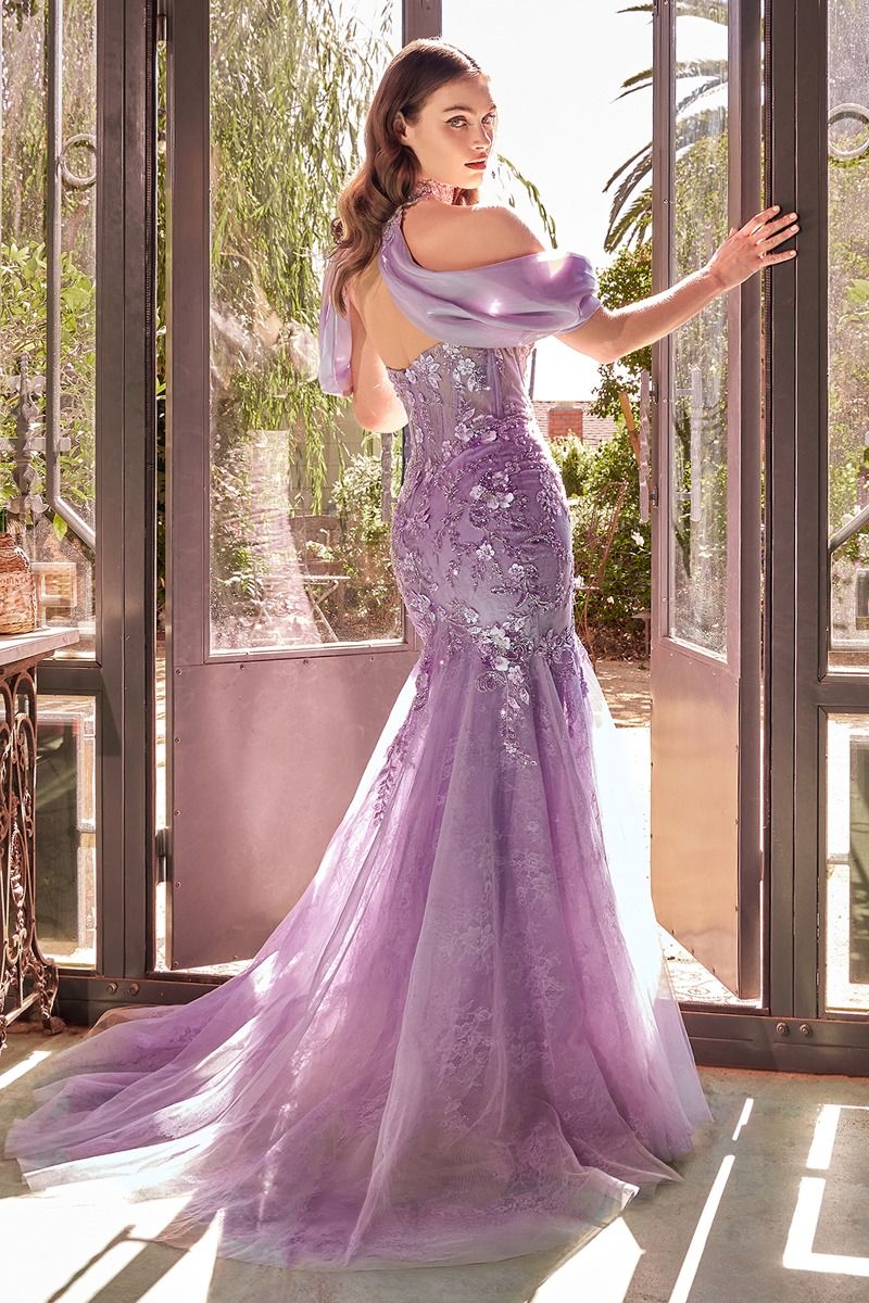 KALINA Floral Applique Trumpet Mermaid Dress with shimmering satin and floral details, perfect for prom. Brisbane to Gold Coast.