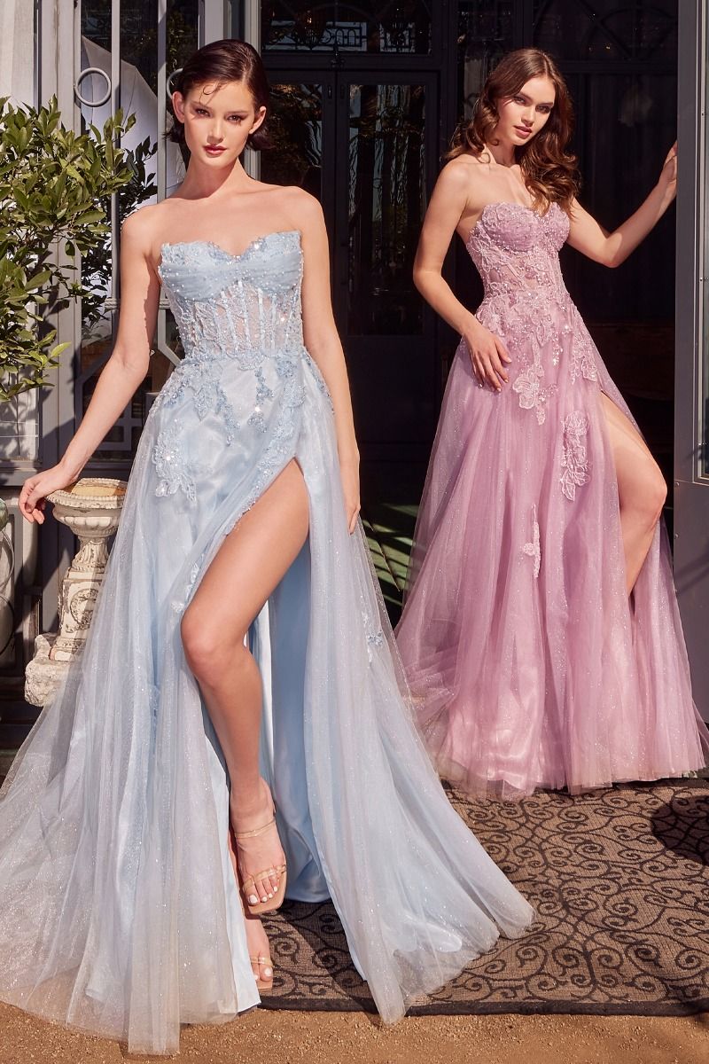 Corrine Strapless Lace Detail Formal Dress