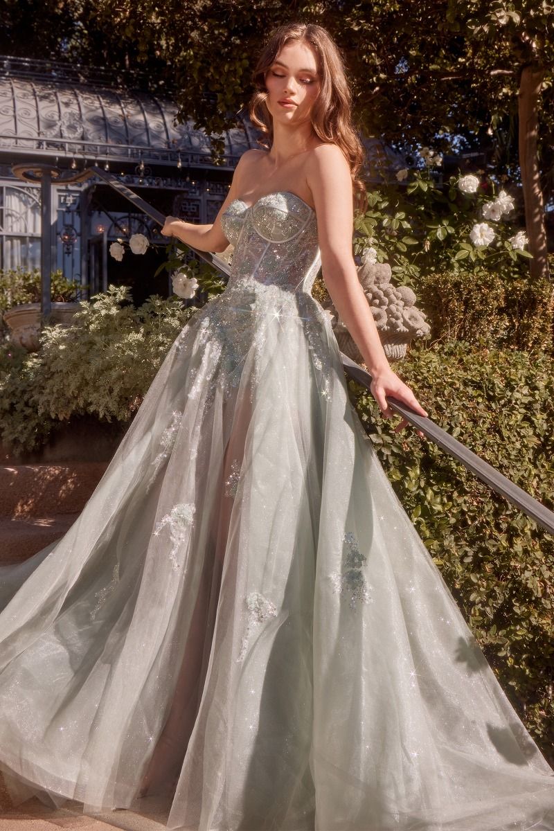 AYLA Long Ball Gown Formal Floral Beaded Couture Prom Dress