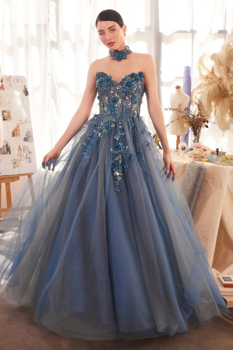 ARUM strapless lace applique boned bodice prom gown featuring glitter tulle skirt. Perfect for elegant events. Brisbane to Gold Coast.