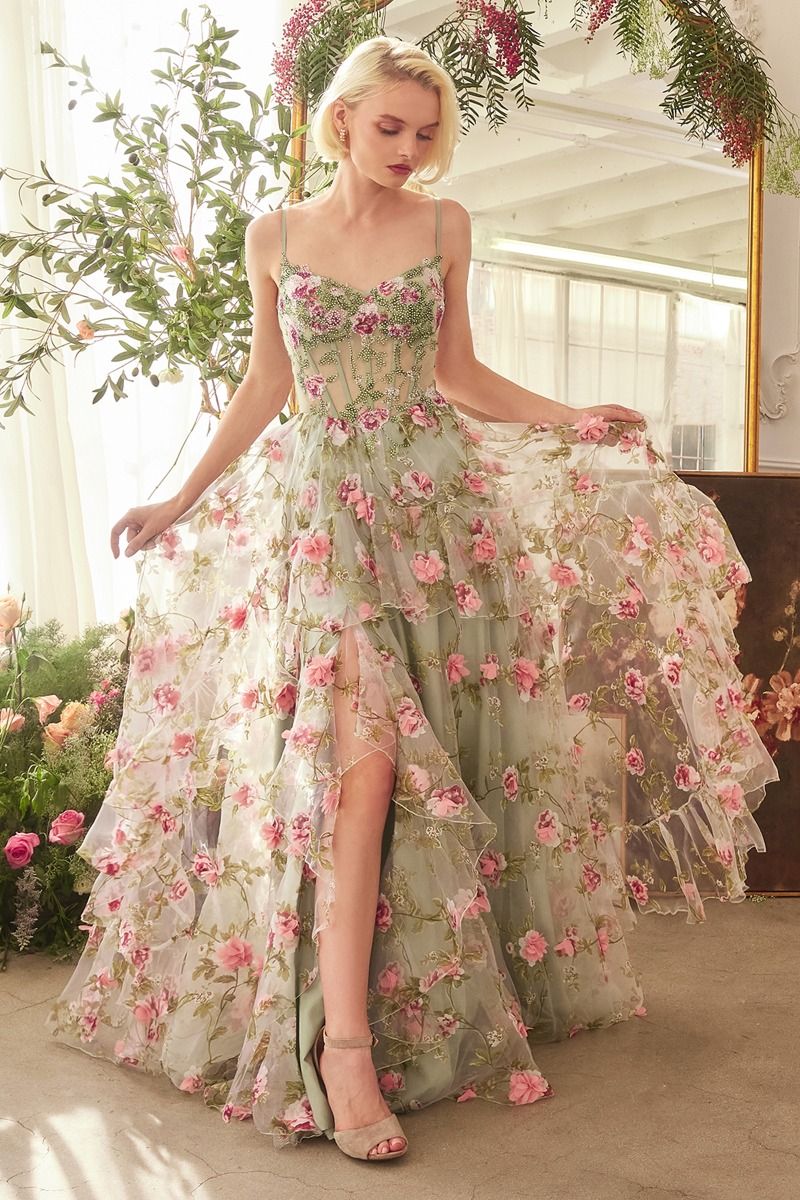 EFFIE Thin Strap Organza Floral Layers Prom & Formal Dress in Australia | One Honey Boutique