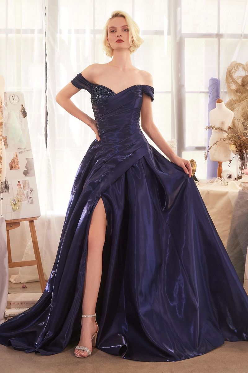 SOFIJA Off Shoulder Organza Shimmer A Line Prom & Formal Dress in Australia | One Honey Boutique