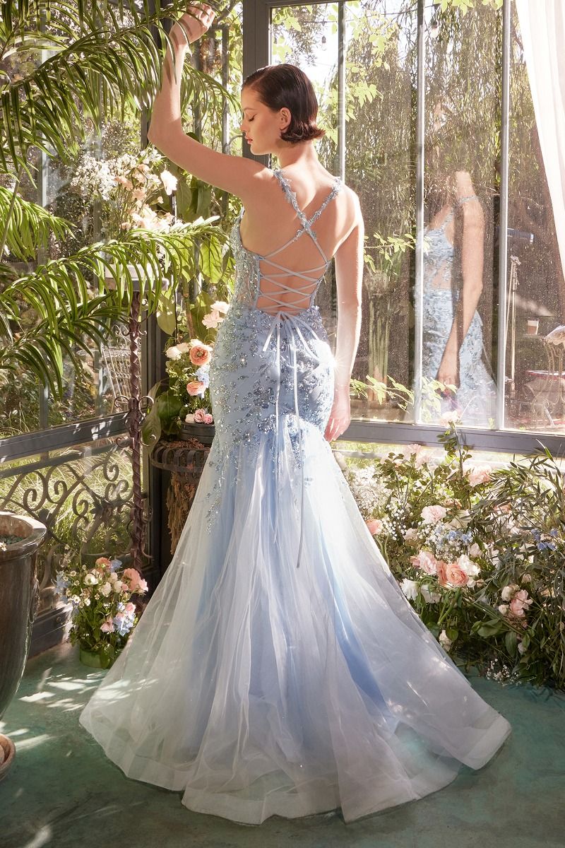 CAITLIN Corset Back Trumpet Prom & Formal Dress with sequin appliqués in a mermaid style, perfect for formal events from Brisbane to Gold Coast.