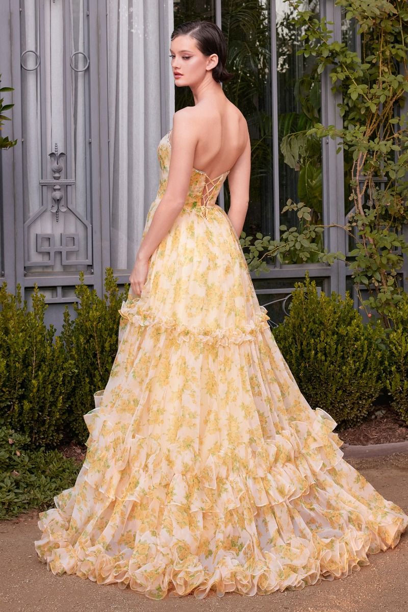 MADELAINE Floral Printed Organza Prom Ball Gown in Australia | One Honey Boutique