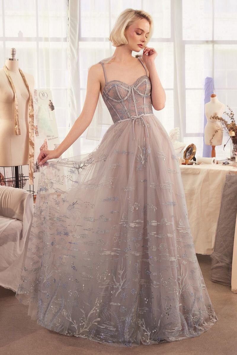 open lace back dress SALEM Couture Tulle Shimmer Prom Dress