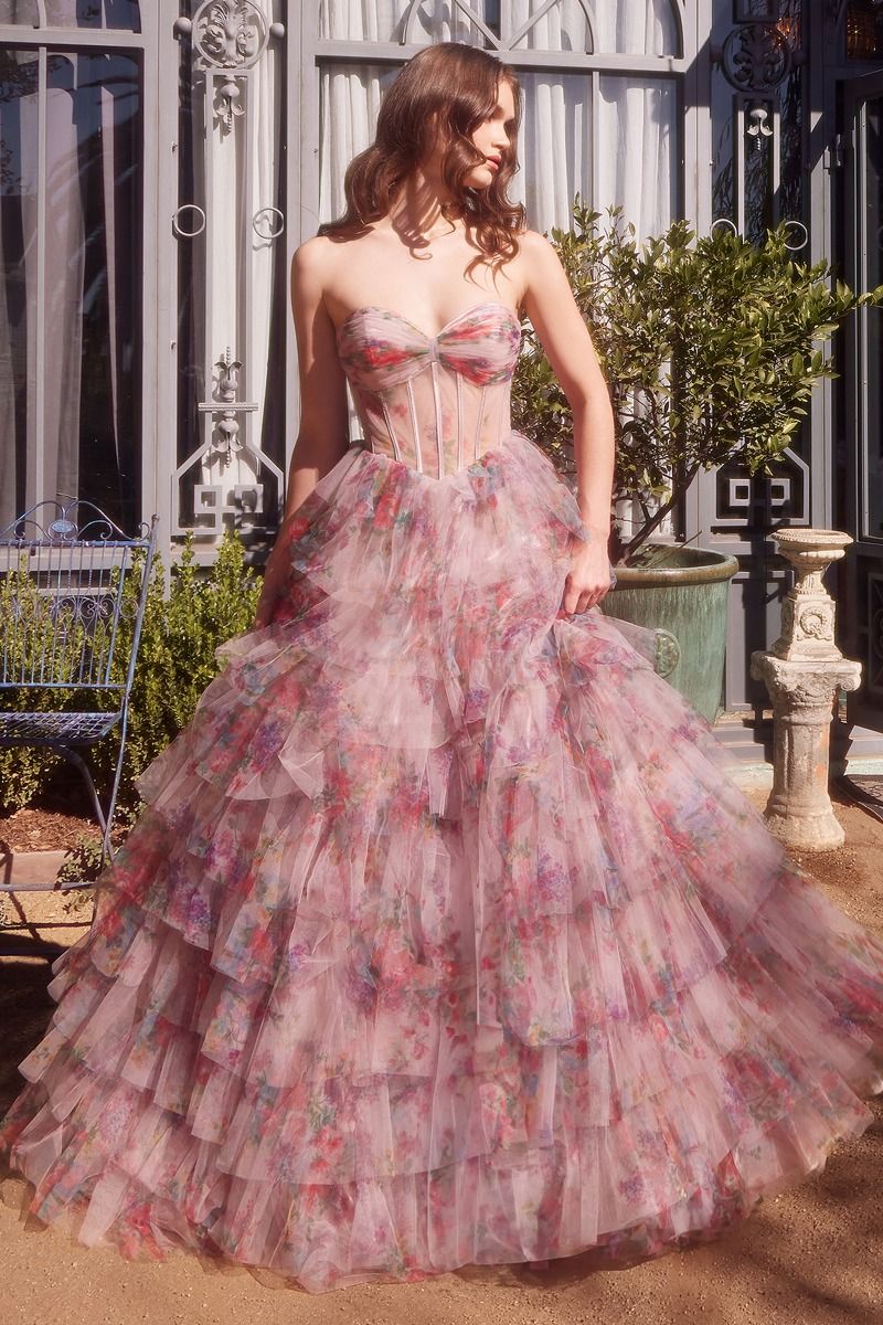VALYA Floral Ruffle Prom Dress - Elegant Ball Gown