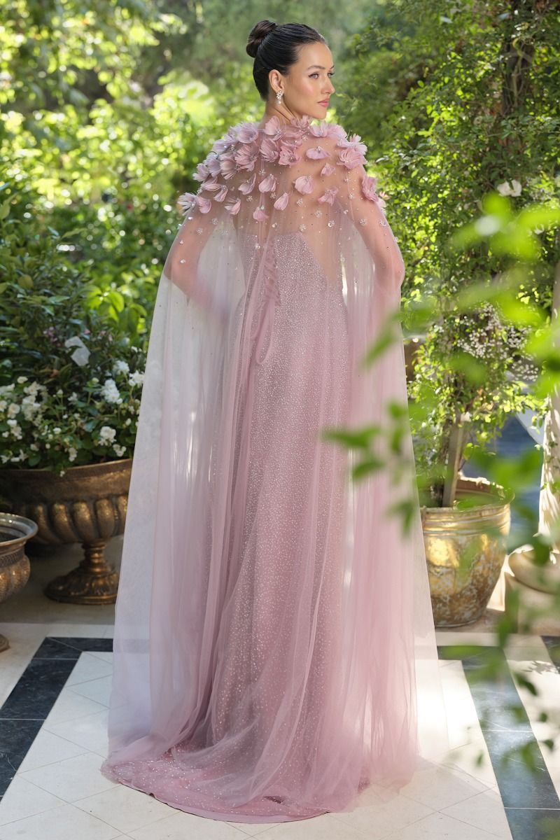 MARIANA Floral Appliqué Couture Tulle Cape for Formal & Evening Wear in Australia | One Honey Boutique