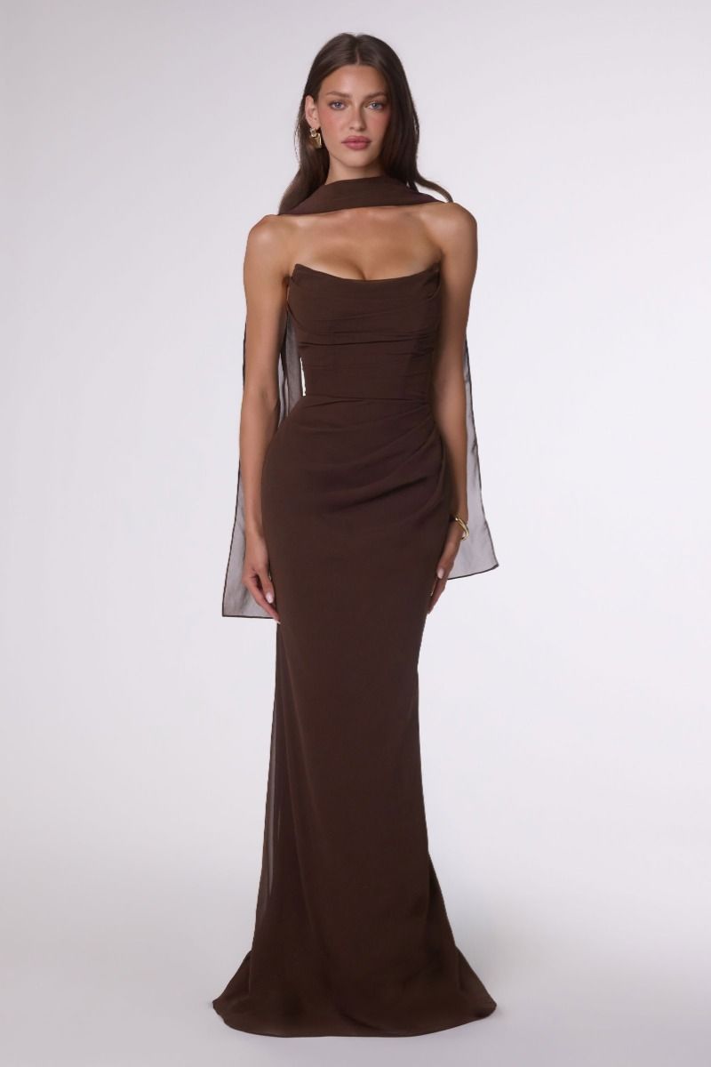 AMAN Strapless Corset Chiffon Fitted Prom & Semi Formal Dress in Australia | One Honey Boutique