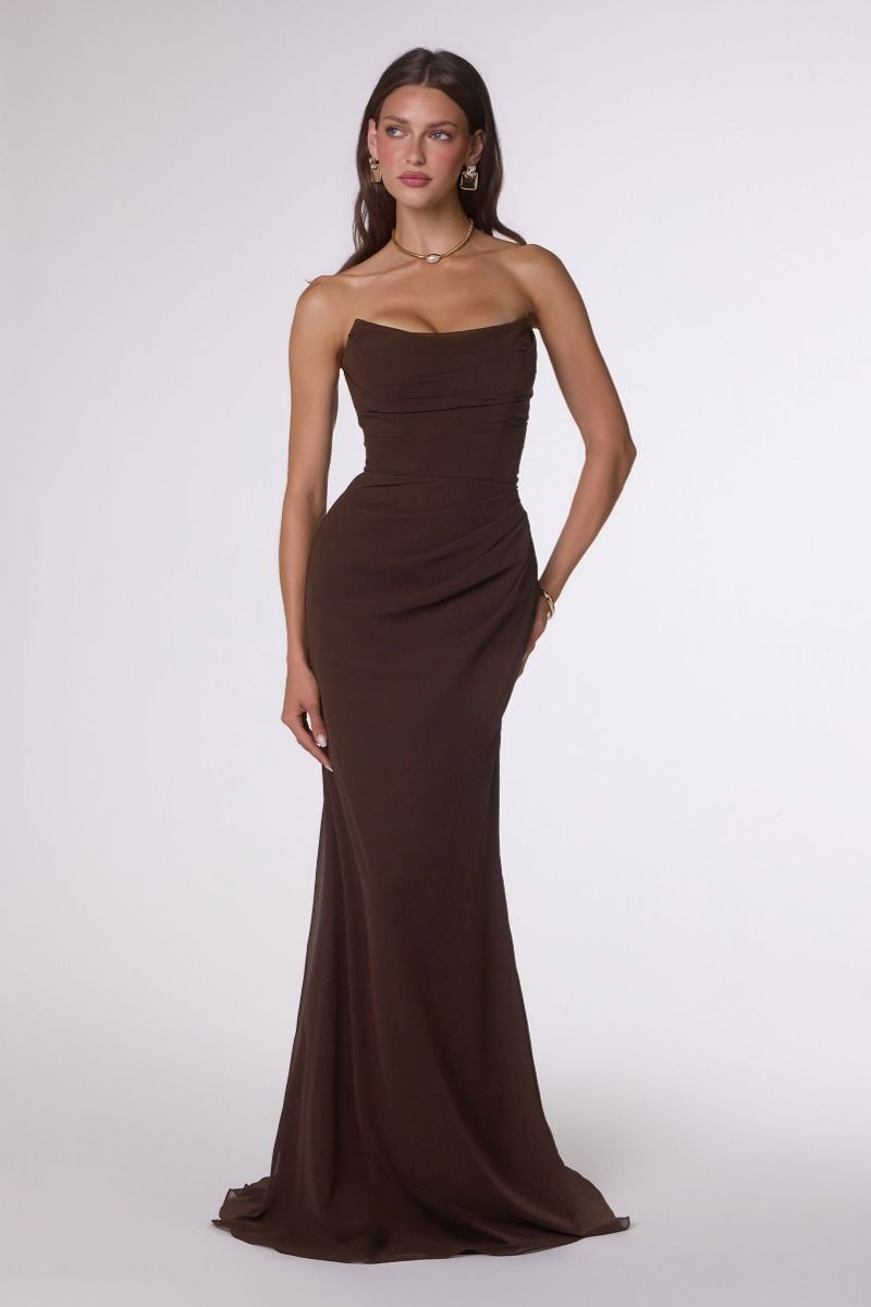 AMAN Strapless Corset Chiffon Fitted Prom & Semi Formal Dress in Australia | One Honey Boutique