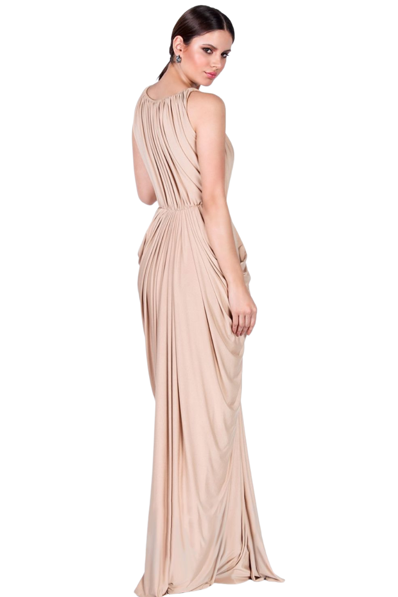 AMBROSIA Silk Jersey Mermaid Bridesmaid Maxi Dress with draped fabric and elastic waist. Elegant evening gown for Brisbane to Gold Coast.