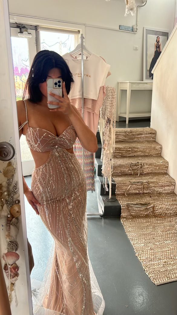 Amy Taylor CHARLOTTE Silver Crystal Cutout Mermaid Formal Dress in Australia | One Honey Boutique