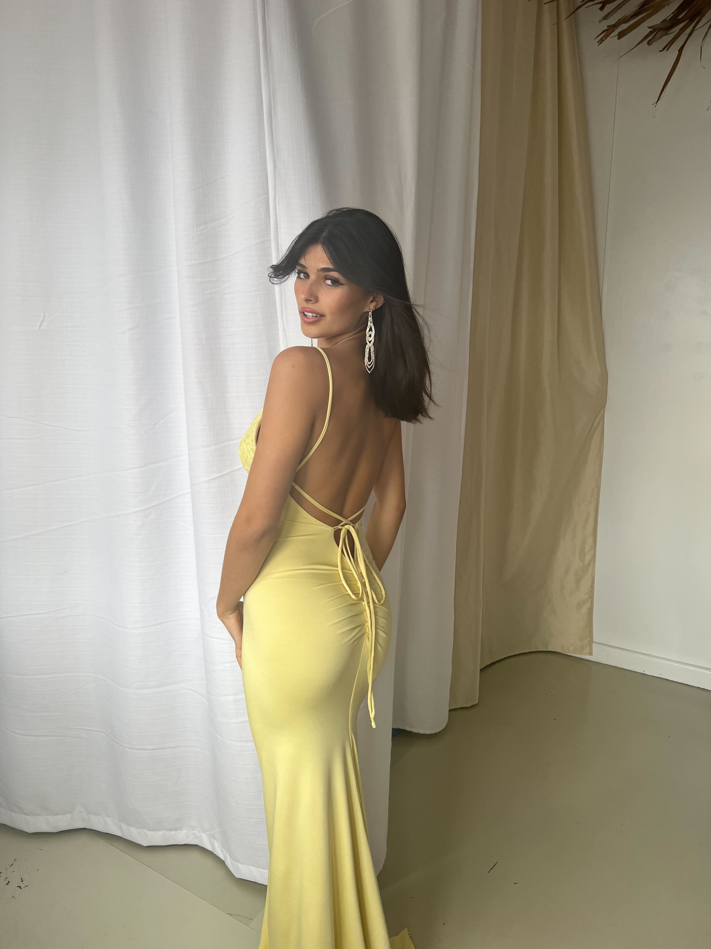 Amy-Taylor-LACEY-Yellow-Mermaid-Formal-Dress-Halter-Neckline-Lace-Up-Back-Australian-Designer-Prom-Dress