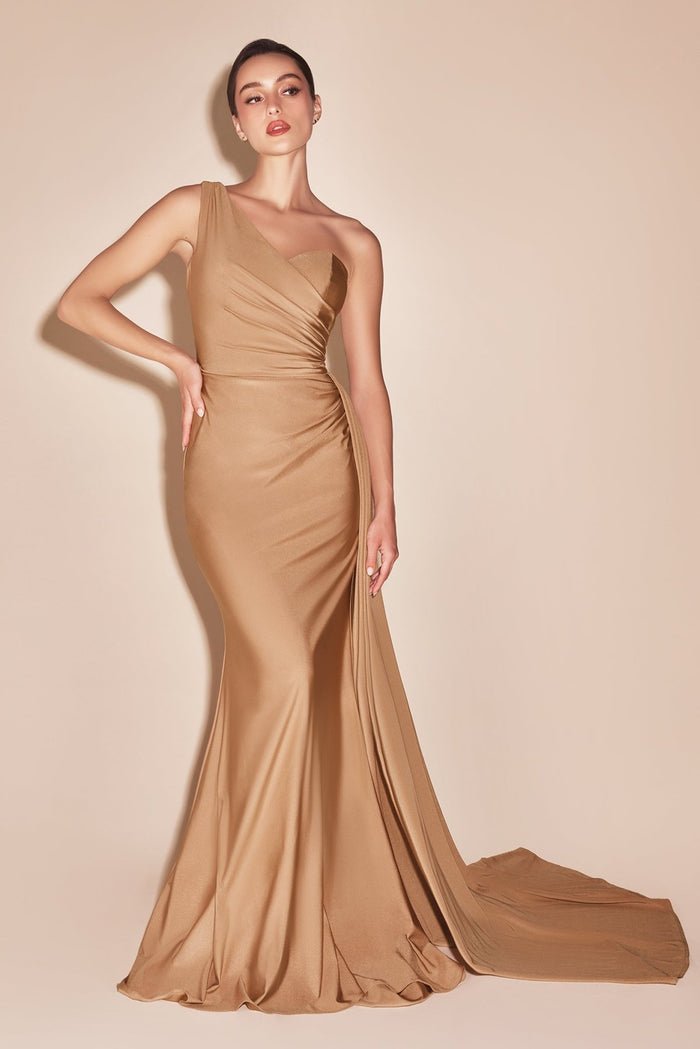 ARLENE One - Shoulder Satin Sash Fitted Prom & Formal Dress in Australia | One Honey Boutique