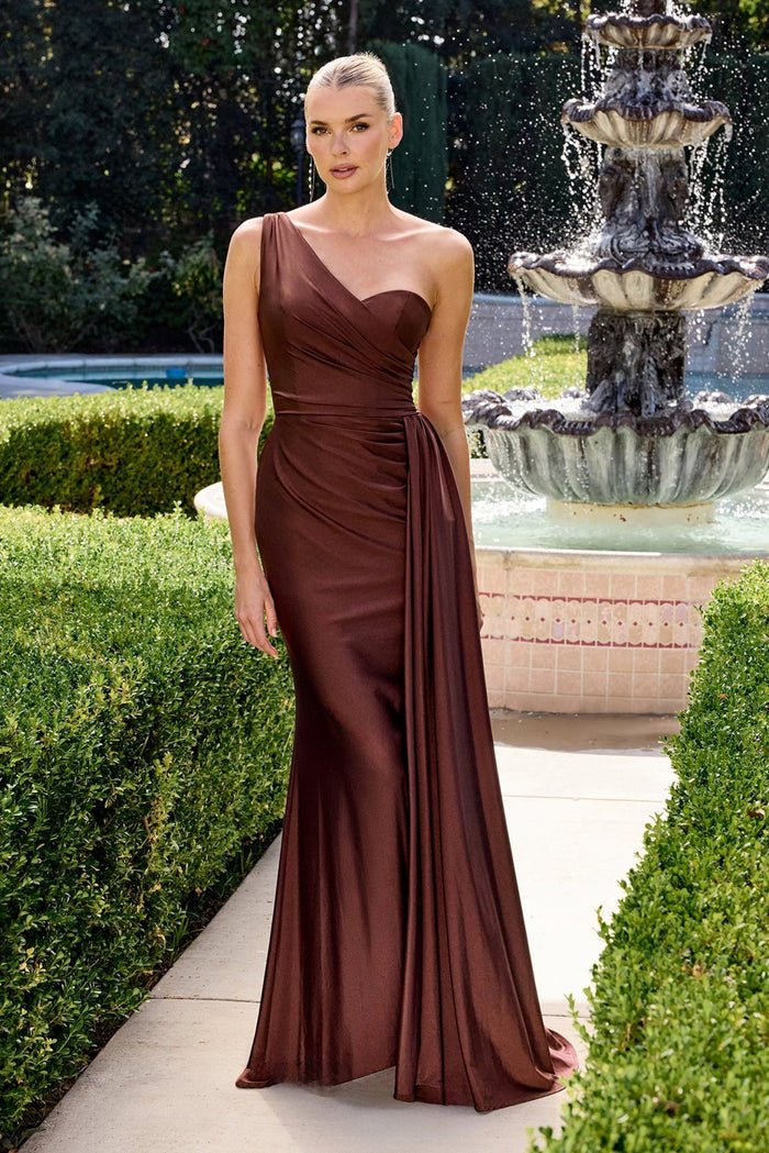 ARLENE One - Shoulder Satin Sash Fitted Prom & Formal Dress in Australia | One Honey Boutique
