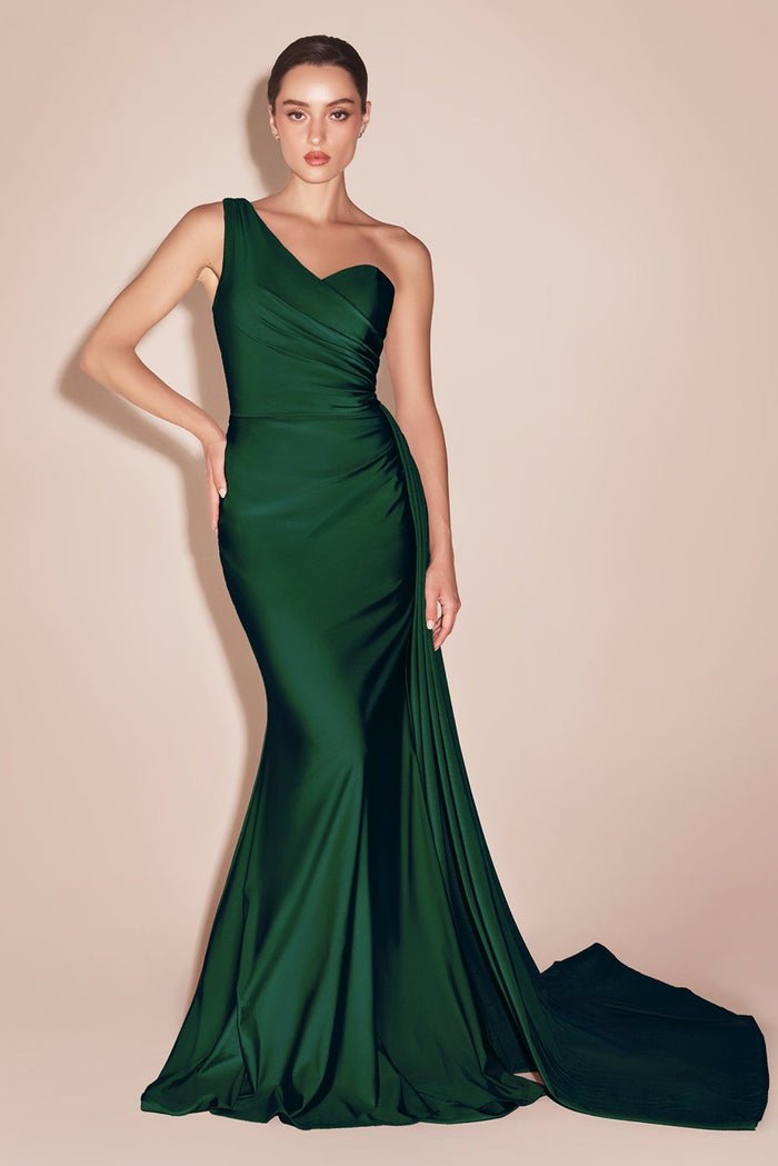ARLENE One - Shoulder Satin Sash Fitted Prom & Formal Dress in Australia | One Honey Boutique