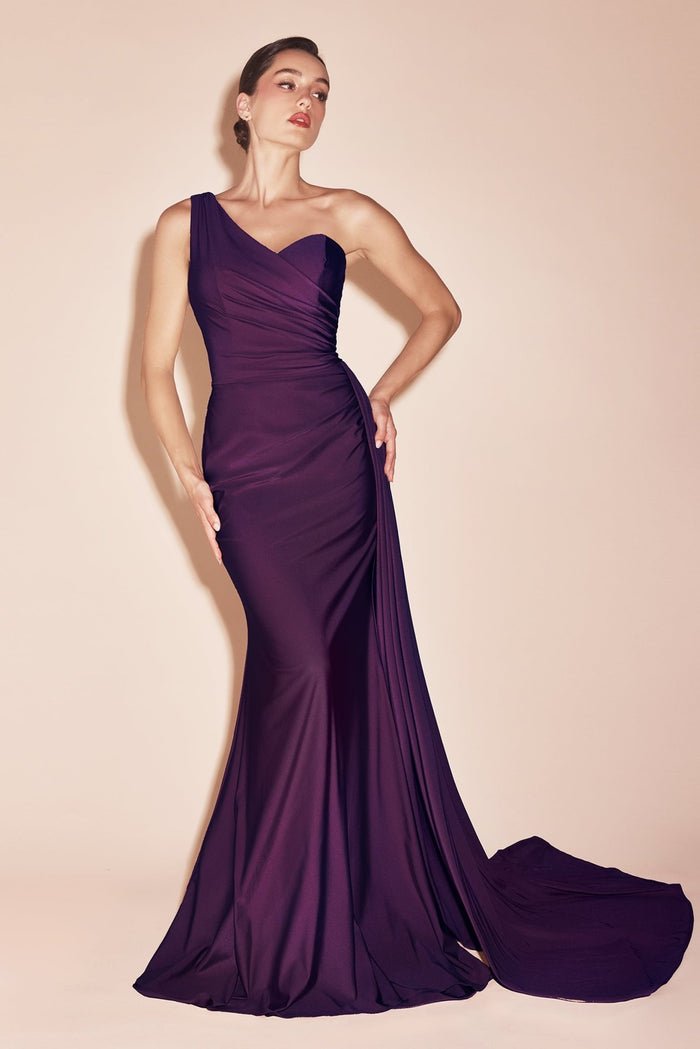ARLENE One - Shoulder Satin Sash Fitted Prom & Formal Dress in Australia | One Honey Boutique