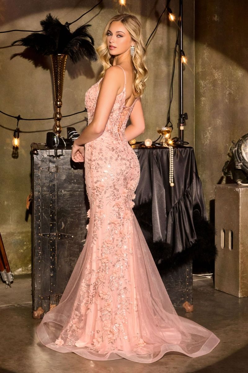 AUDRA Floral Appliqué Beaded Tulle Fitted Prom & School Formal Dress in Australia | One Honey Boutique