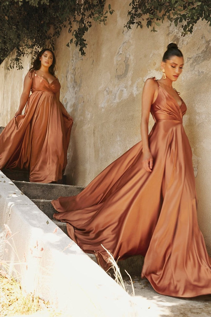 HUNTAR Silky Ruched Front Cross Over Bust Bridesmaid Formal Dress