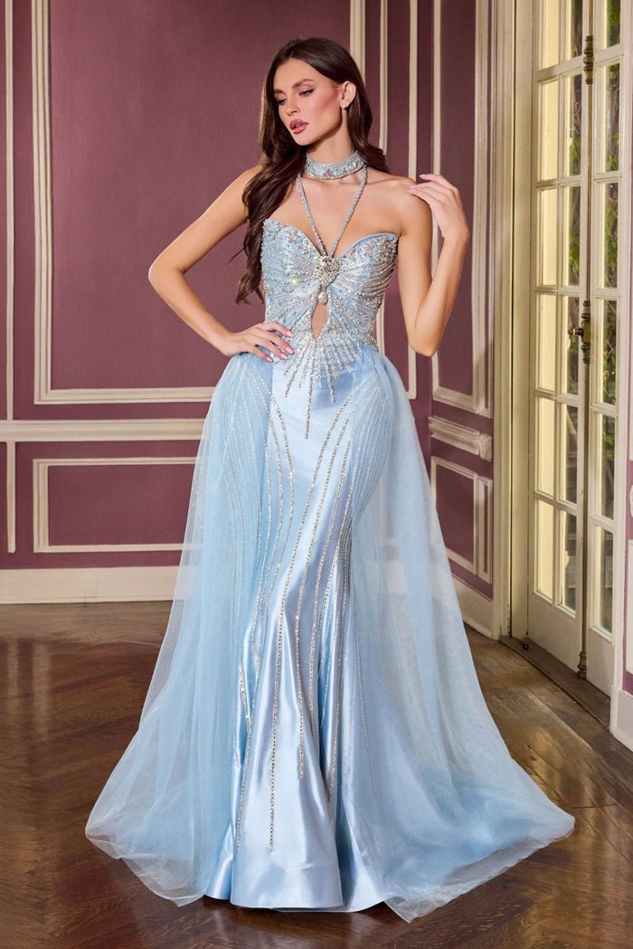 BENITA Crystal Beadwork Halter Satin Prom & Formal Dress in Australia | One Honey Boutique
