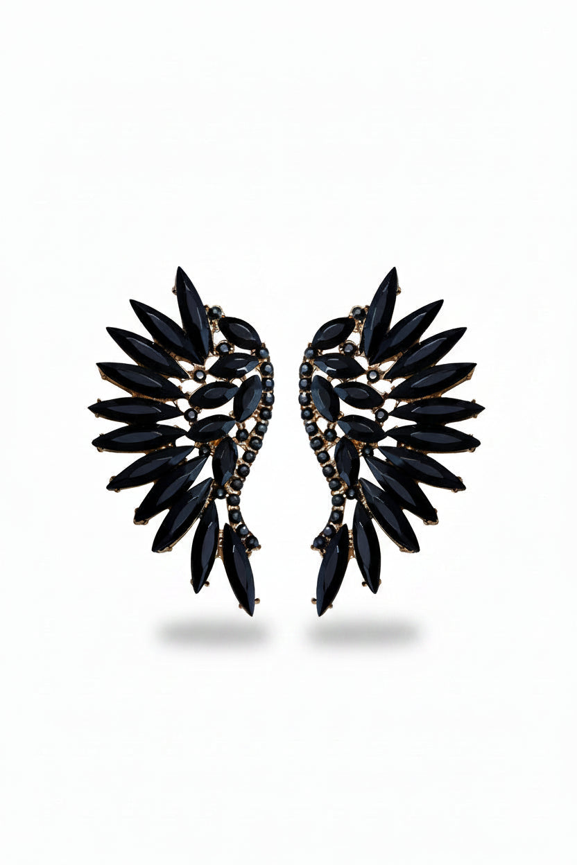 Black Crystal Wing Statement Earrings in Australia | One Honey Boutique