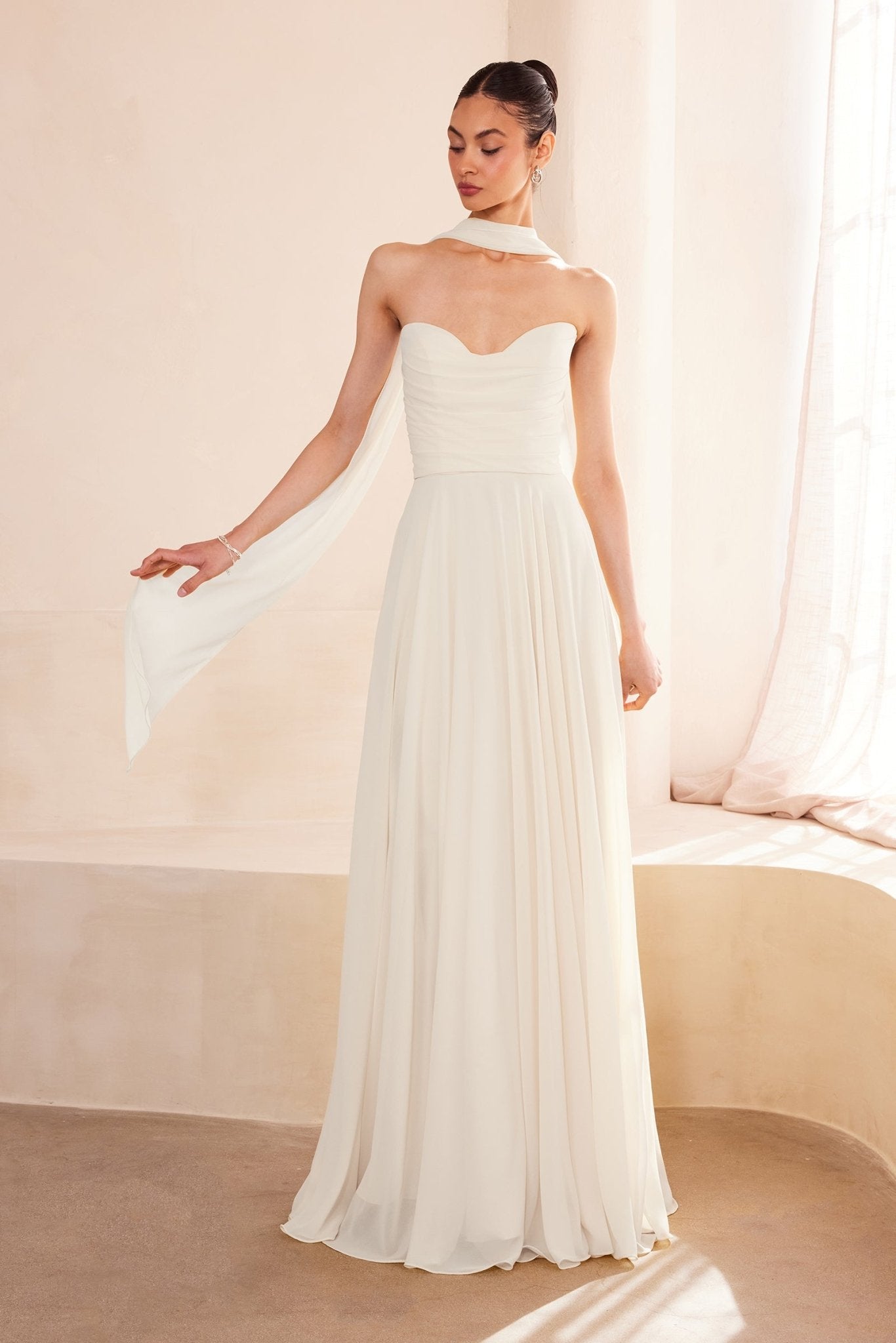 BONNIE Sweetheart Chiffon Scarf A - Line Bridal Dress in Australia | One Honey Boutique