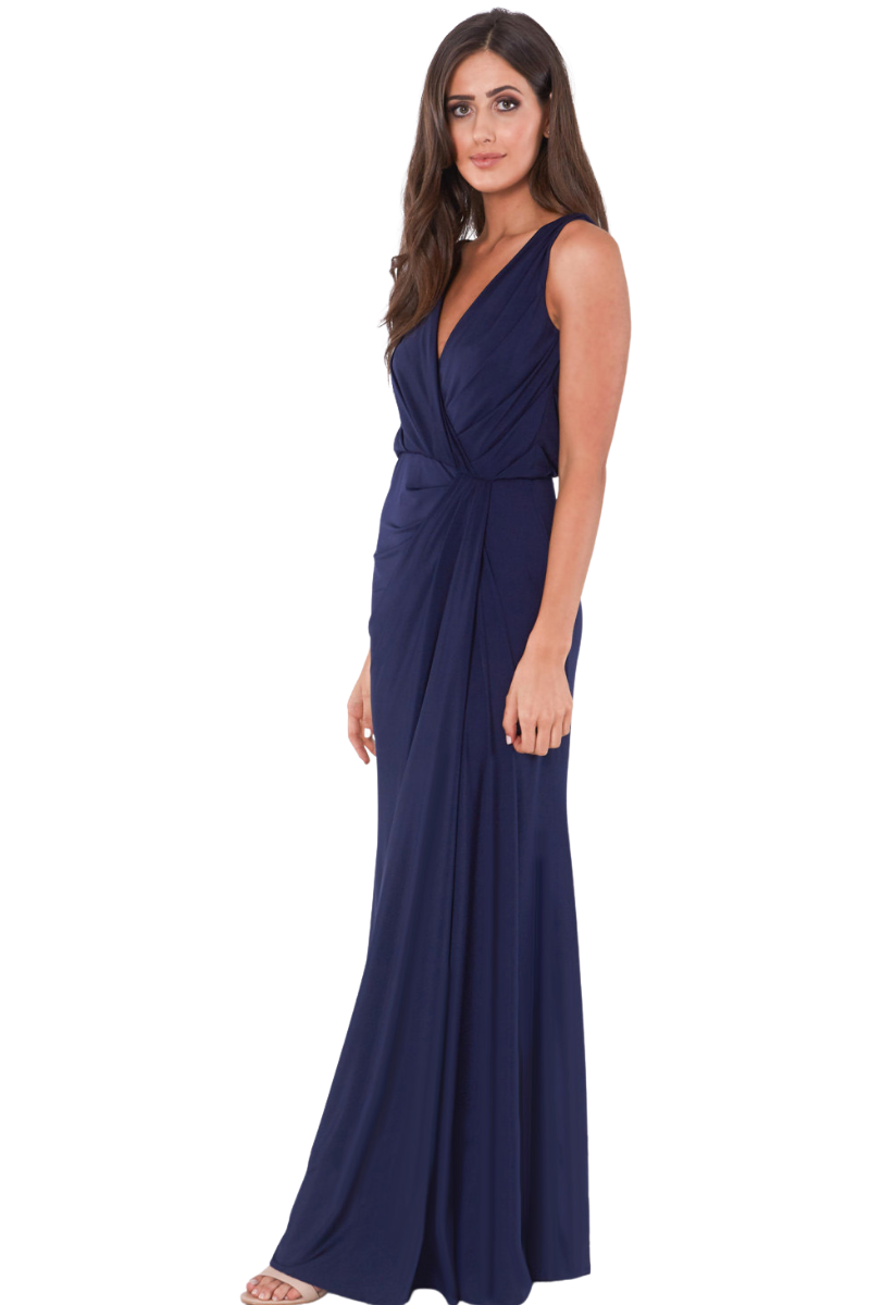 Pia Gladys Perey BRIDGETTE silk jersey bridesmaid dress with deep-V neckline and low back. Mermaid column skirt. Brisbane to Gold Coast.