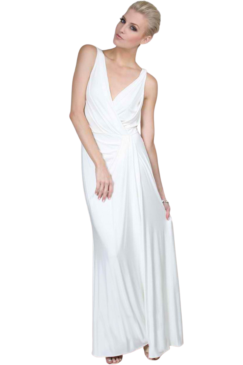 Pia Gladys Perey BRIDGETTE bridesmaid dress with deep-V neckline and low back, silk jersey fabric, mermaid style, Brisbane to Gold Coast.