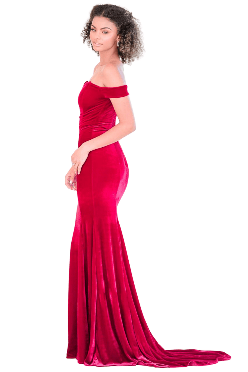Pia Gladys Perey BRONWYN Velvet Off Shoulder Mermaid Bridesmaid Dress in Australia | One Honey Boutique