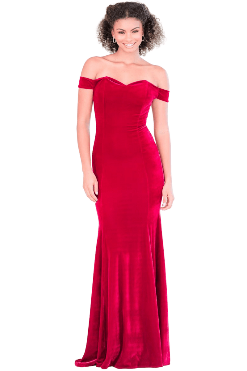 Pia Gladys Perey BRONWYN Velvet Off Shoulder Mermaid Bridesmaid Dress in Australia | One Honey Boutique