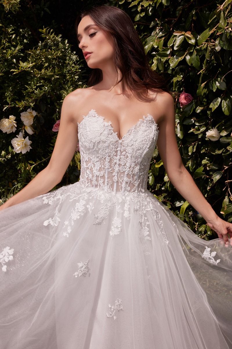 BRYDIE A-line tulle bridal dress with lace-appliqued bodice and V-neckline, perfect for weddings. Brisbane to Gold Coast, Australia