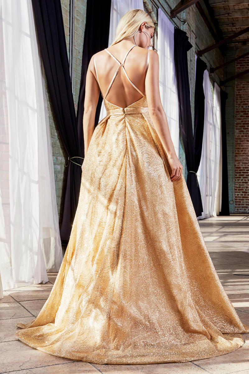 Honey Couture GRETCHEN Gold Glitter Ball Gown Formal Dress