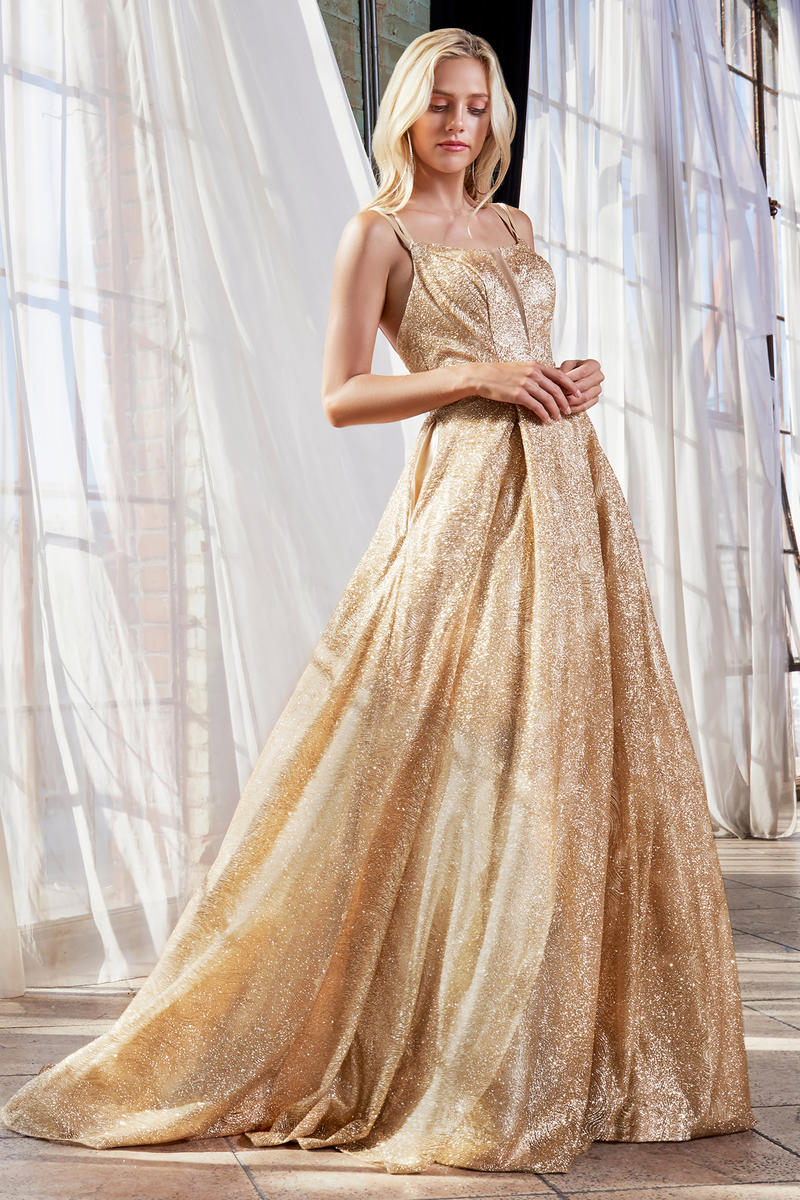 Honey Couture GRETCHEN Gold Glitter Ball Gown Formal Dress