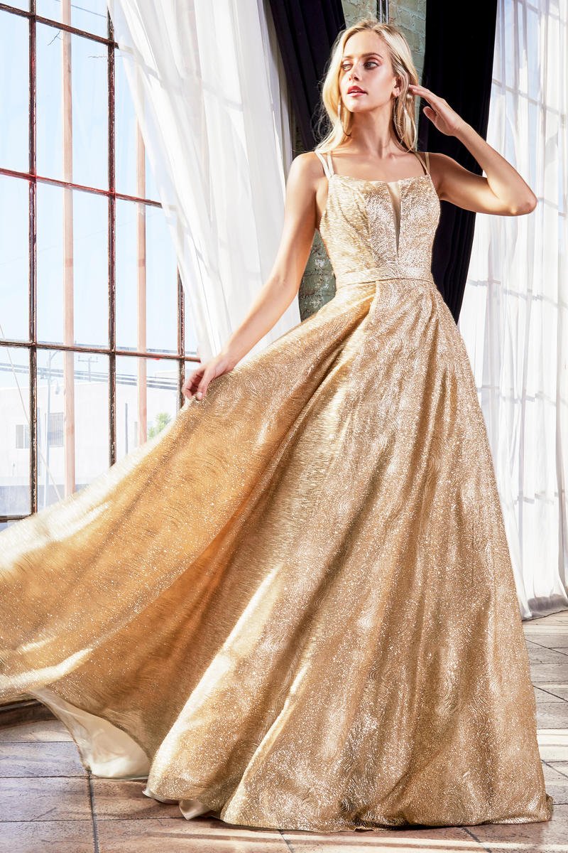 Honey Couture GRETCHEN Gold Glitter Ball Gown Formal Dress