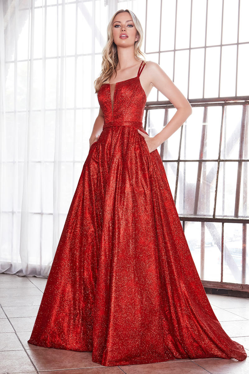 Honey Couture GRETCHEN Red Glitter Ball Gown Formal Dress