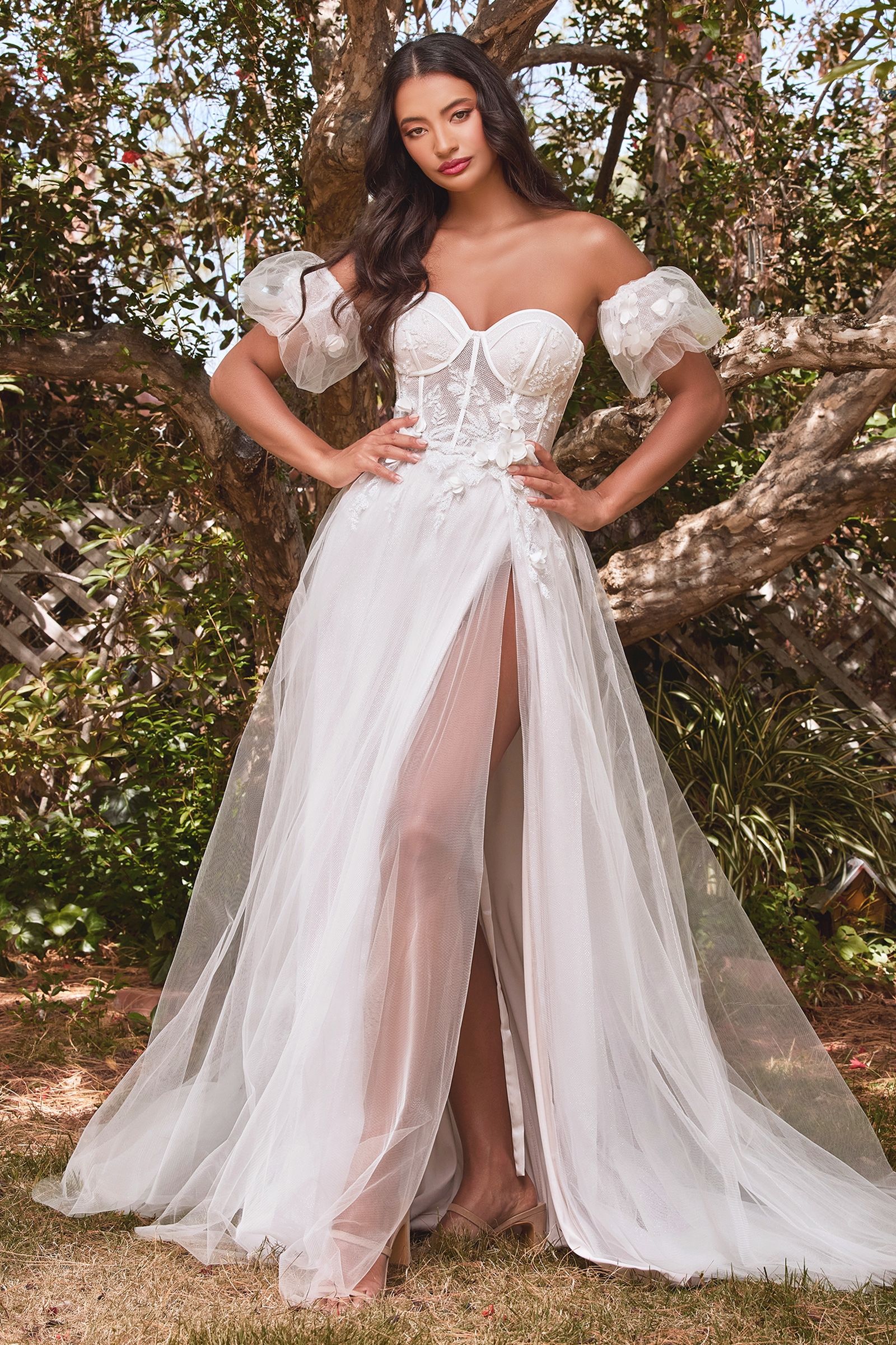 ROMINA strapless floral tulle bridal dress with a structured bodice and full skirt, ideal for weddings. Brisbane to Gold Coast.