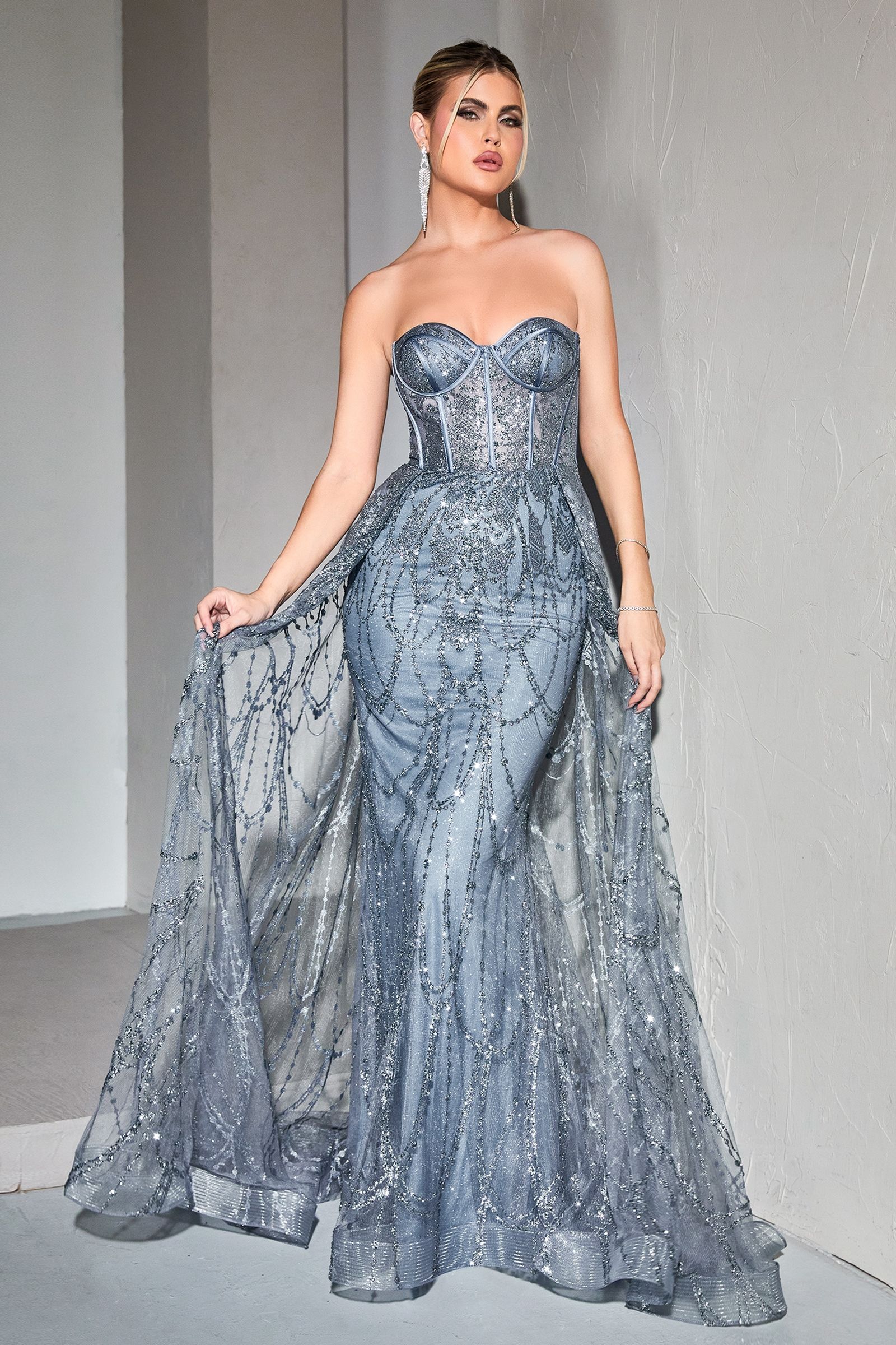 SIMMONE Glitter Strapless Corset Overskirt Formal Dress